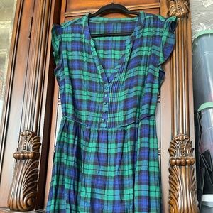 Plaid Vintage Dress in Vibrant Blue and Green